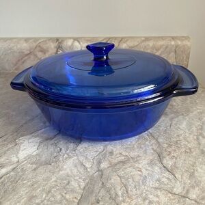 Anchor Hocking Cobalt Blue Glass 1.5 Quart Cooking Casserole Dish USA With Lid